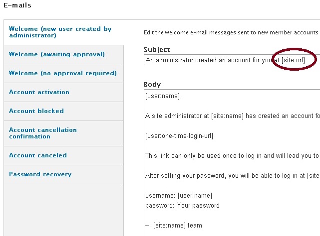 Drupal site emails settings